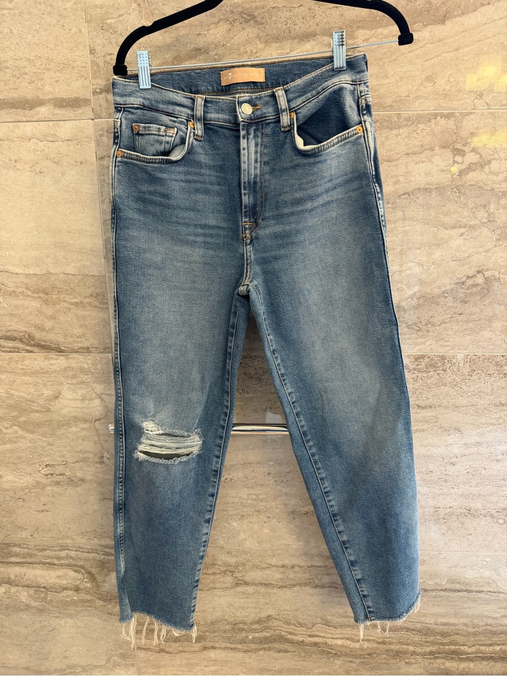 Seven7 Light Blue Distressed Boyfriend Jeans